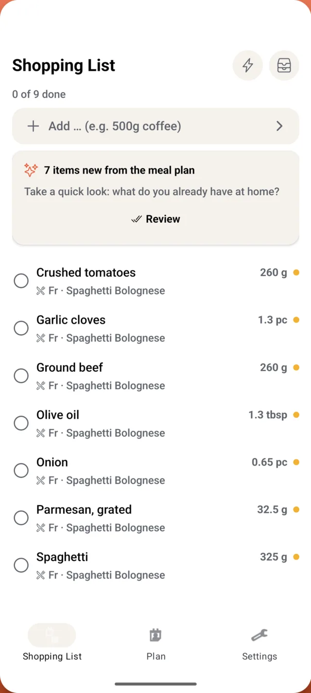 Shared grocery list sorted in supermarket order